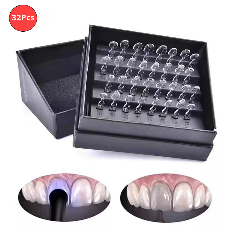 Teeth Whitening Moulds - ชุดแม่พิมพ์ไม้อัดเรซินคอมโพสิตสำหรับงานทันตกรรม32ชิ้น/เซ็ตชุดรักษาด้วยแสงหม้อนึ่งด้านหน้าเครื่องมือทางทันตกรรมที่ฟอกสีฟัน