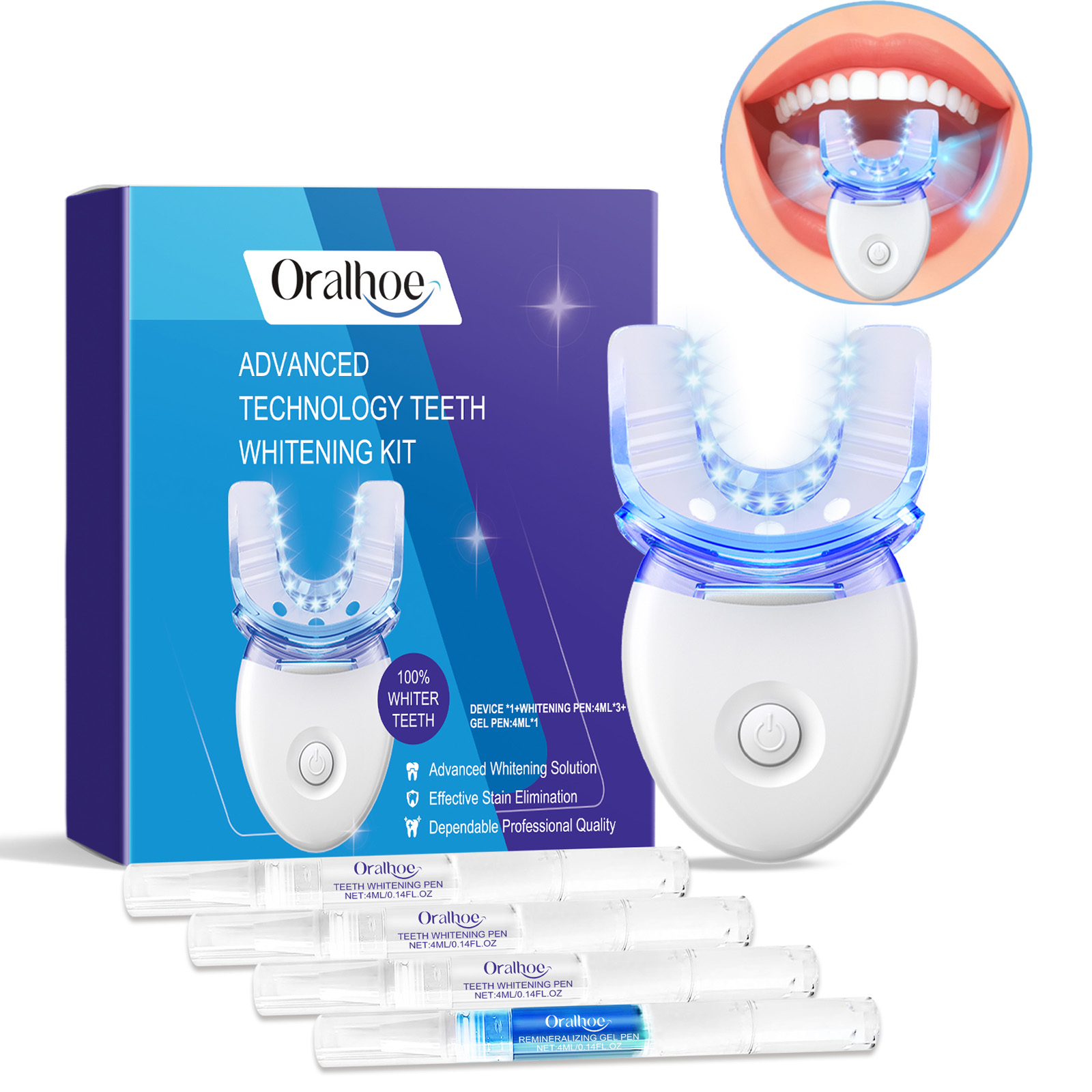 Teeth Whitening Near Me - ชุดอุปกรณ์ฟอกสีฟันแบบมืออาชีพด้วยแสง LED พร้อมเจลฟอกสีฟัน 4 เท่า ระบบเร่งการฟอกสีฟันด้วยแสงสีฟ้า